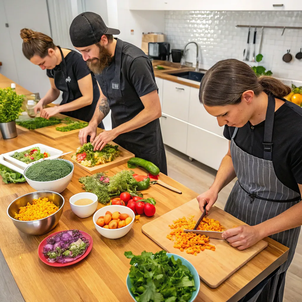 TORVELNIXY team preparing a vegan meal